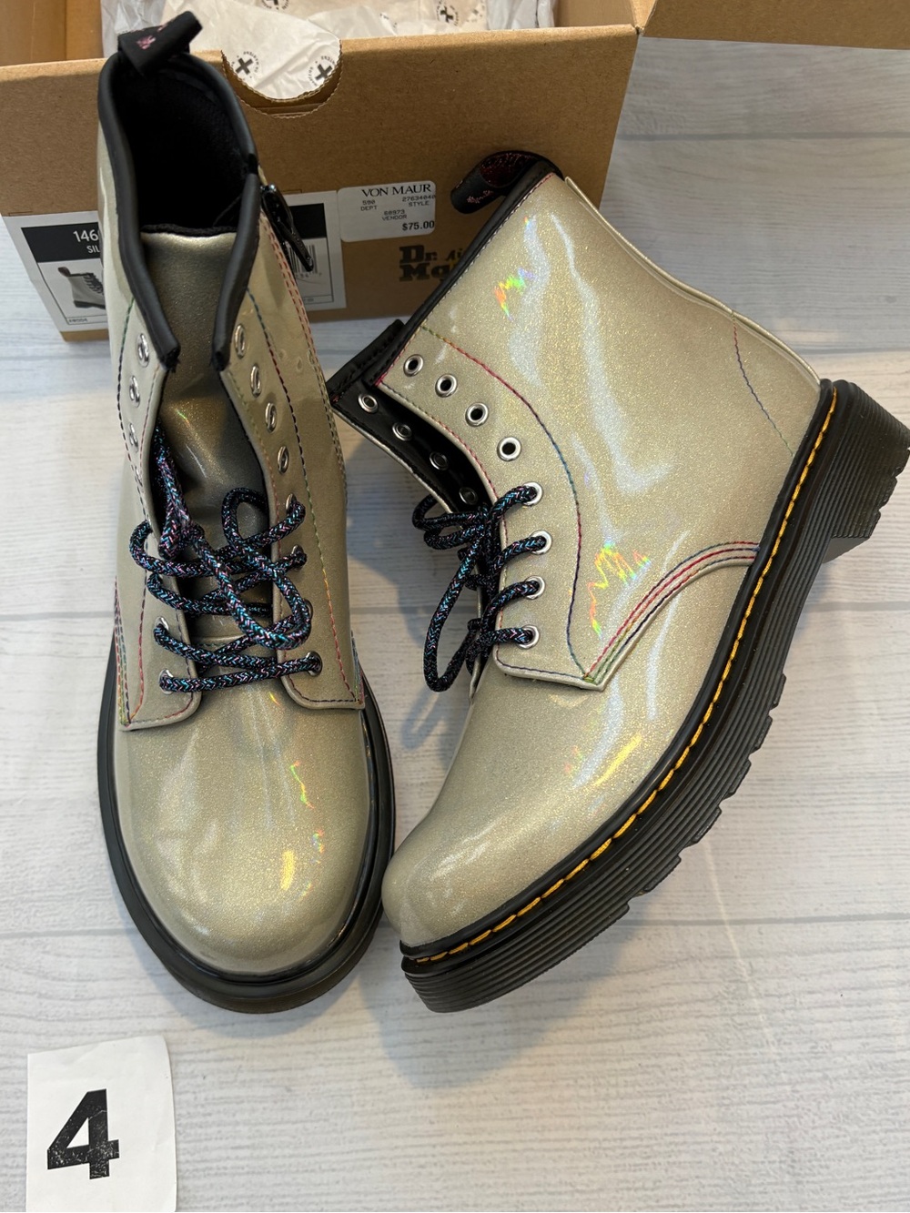 Dr. Martens Black and Iridescent Lace-Up Boots